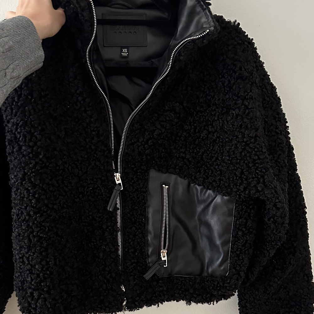BlankNYC Black Fuzzy Jacket with Leather Accents